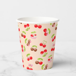 Cute Cherry Dessert Pattern Sweet Party Aesthetic Paper Cups