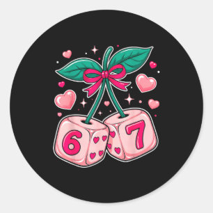 Cute Cherry Dice Valentine Pink Kawaii 67 Meme Sty Classic Round Sticker