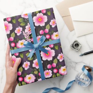 Cute Cherry flowers red, blue, yellow  Wrapping Paper