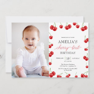 Cute Cherry Girl Berry First Birthday Party  Invitation