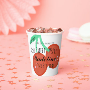 Cute Cherry Hand Drawn Sweet Birthday Red Paper Cups