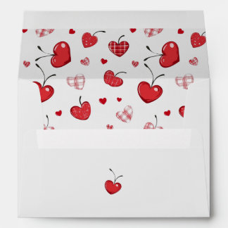 Cute Cherry Hearts Boho Scandinavian Valentine Envelope
