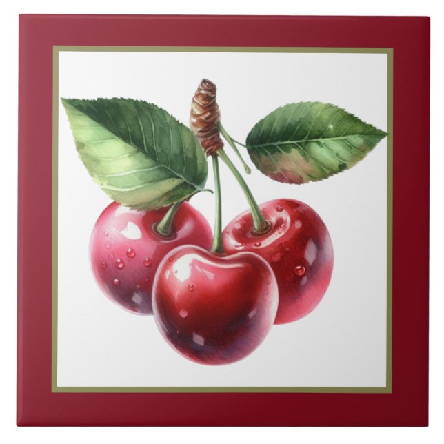 Cute cherry lovers kitchen  ceramic tile (Front)