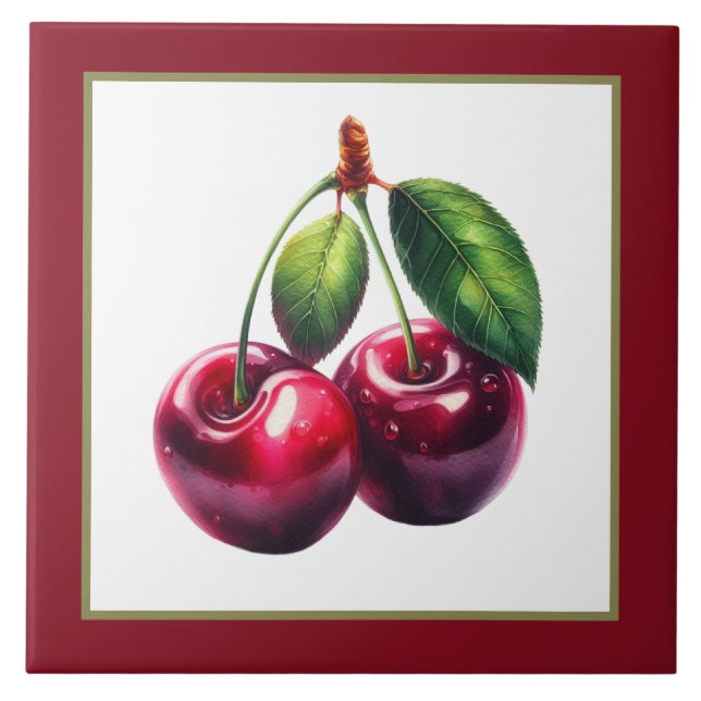 Cute cherry lovers kitchen  ceramic tile (Front)