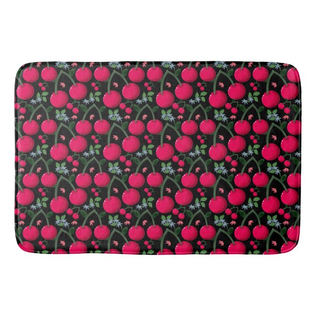 Cute Cherry Pattern Aesthetic | Red Cherry Seamles Bath Mat (Front)