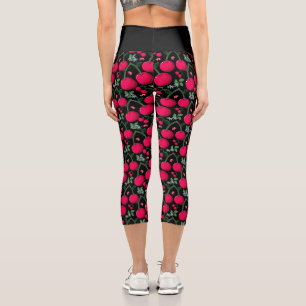 Cute Cherry Pattern Aesthetic Red Cherry Seamles Capri Leggings