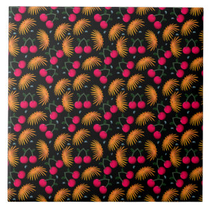 Cute Cherry Pattern Aesthetic Red Cherry Seamles Ceramic Tile