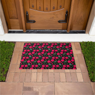 Cute Cherry Pattern Aesthetic   Red Cherry Seamles Doormat