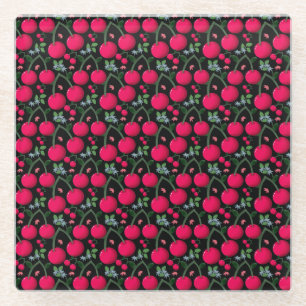 Cute Cherry Pattern Aesthetic   Red Cherry Seamles Glass Coaster
