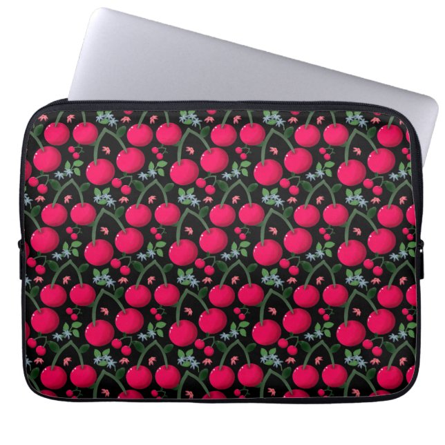 Cute Cherry Pattern Aesthetic | Red Cherry Seamles Laptop Sleeve (Front)