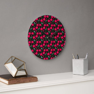 Cute Cherry Pattern Aesthetic Red Cherry Seamles Large Clock