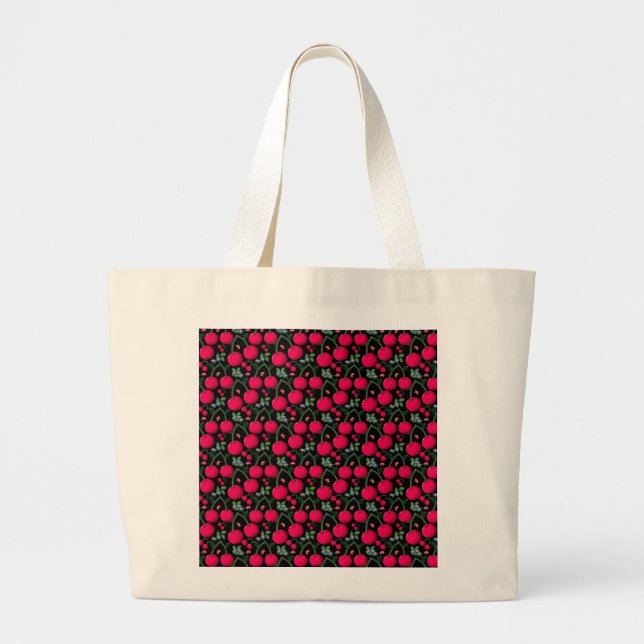 Cute Cherry Pattern Aesthetic | Red Cherry Seamles Large Tote Bag (Front)