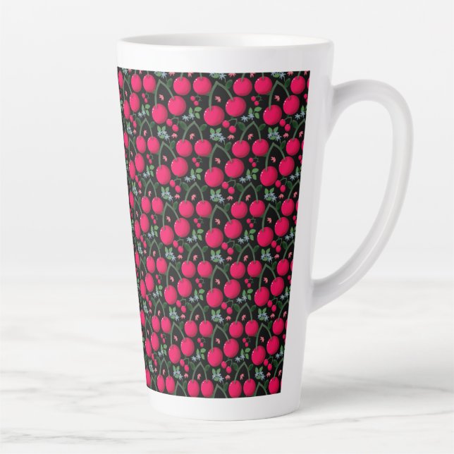 Cute Cherry Pattern Aesthetic | Red Cherry Seamles Latte Mug (Right)