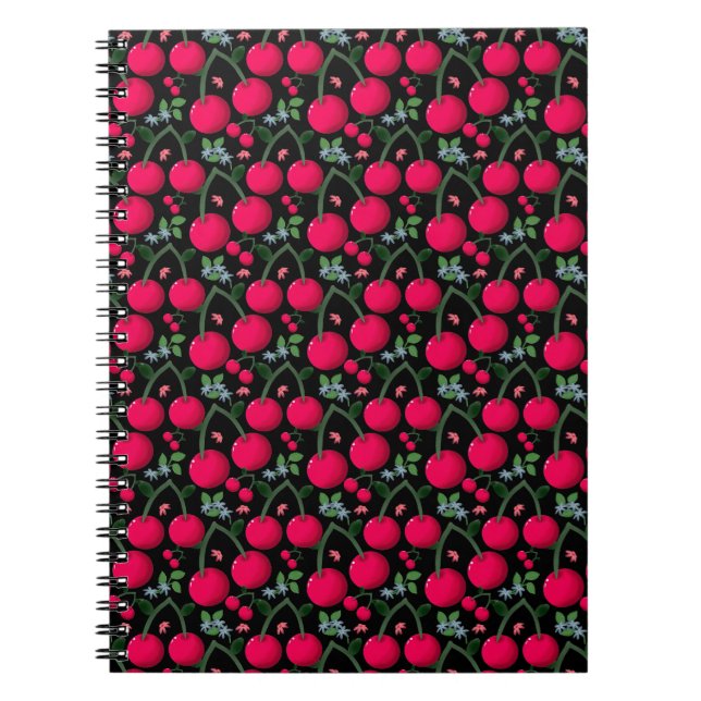 Cute Cherry Pattern Aesthetic | Red Cherry Seamles Notebook (Front)