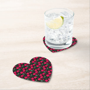 Cute Cherry Pattern Aesthetic   Red Cherry Seamles Paper Coaster