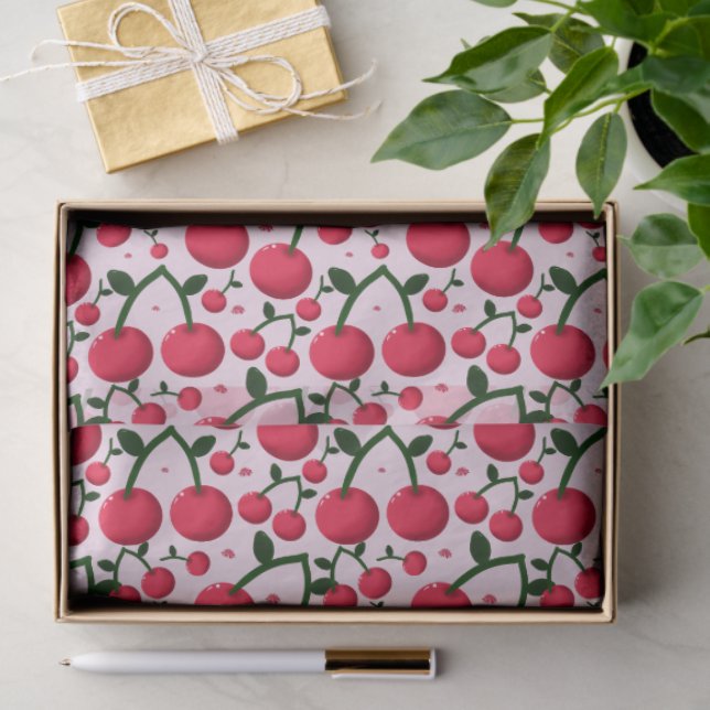 Cute Cherry Pattern Aesthetic | Red Cherry Seamles Tissue Paper (Gift)