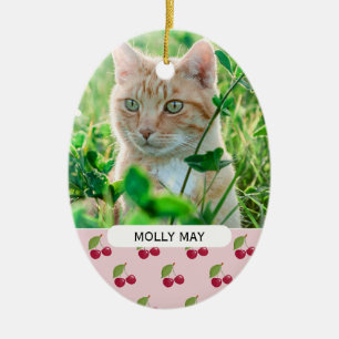 Cute Cherry Pattern Custom Cat Photo Personalised Ceramic Ornament
