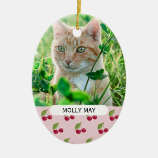 Cute Cherry Pattern Custom Cat Photo Personalised Ceramic Ornament