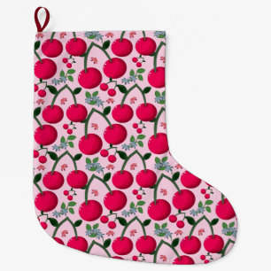 Cute Cherry  Pattern, Glossy Kawaii Fruit Large Christmas Stocking