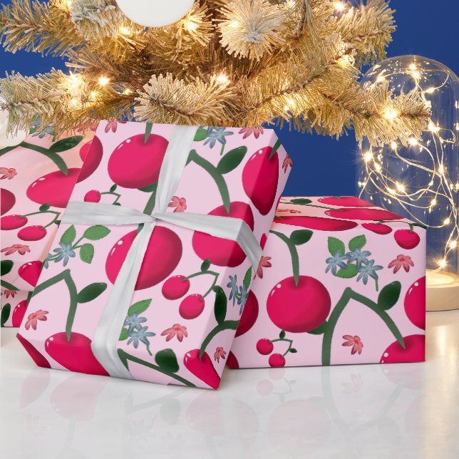 Cute Cherry  Pattern, Glossy Kawaii Fruit Wrapping Paper (Holidays)