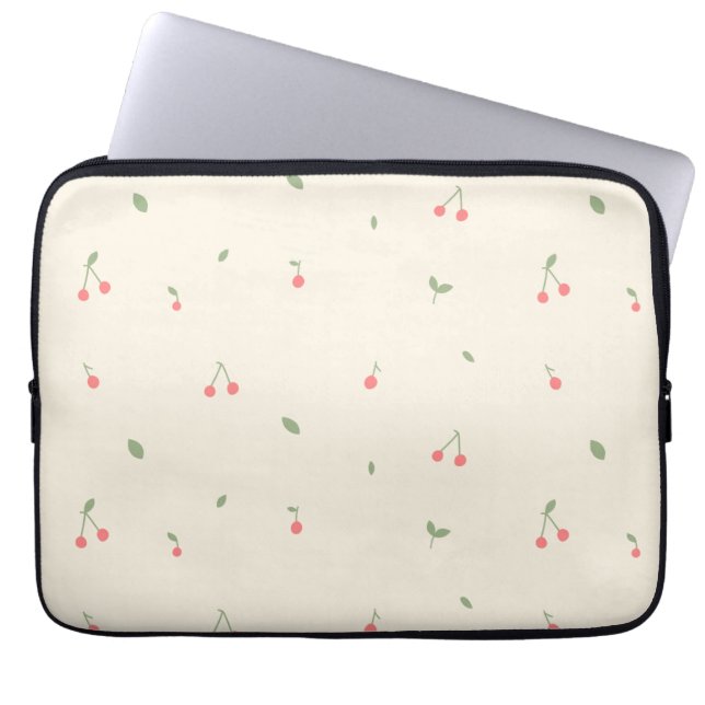Cute Cherry Pattern – Minimal Fruit Aesthetic Laptop Sleeve (Front)