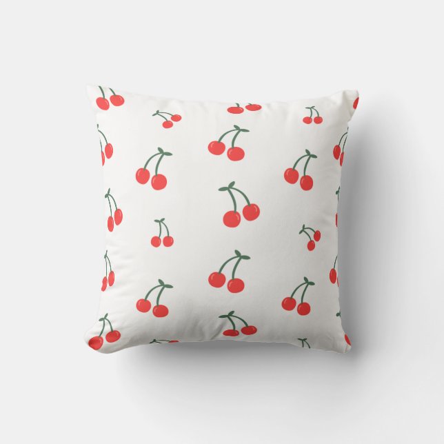 Cute Cherry Pattern – Minimalist Fruit Illustratio Cushion (Front)