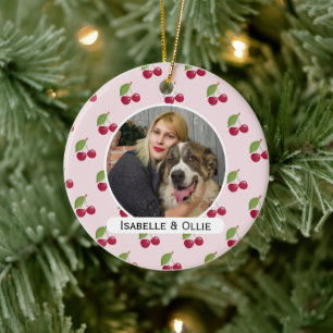Cute Cherry Pattern Personalised Photo Ceramic Ornament