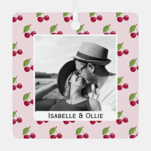 Cute Cherry Pattern Personalised Photo Metal Tree Decoration