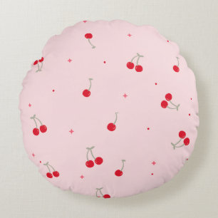 Cute Cherry Pattern   Pink Aesthetic Seamless  Round Cushion
