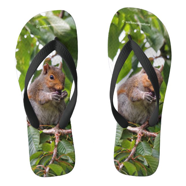 Cute Cherry Picking Eastern Grey Squirrel Thongs (Footbed)