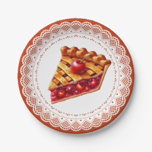 Cute cherry pie serving paper plate