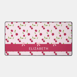 Cute Cherry Print Pattern Coquette Pink Custom Desk Mat