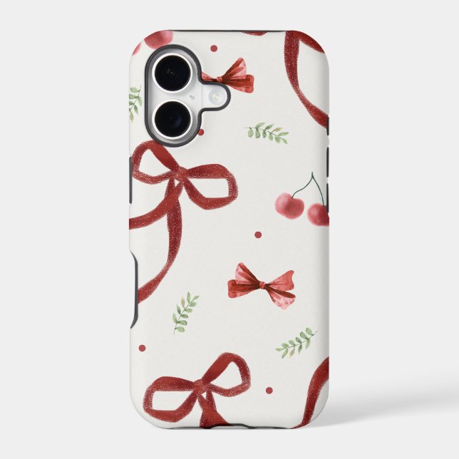 Cute Cherry & Red Ribbon Pattern Phone Case (Back)