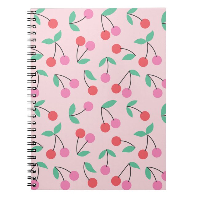 Cute cherry seamless pattern design. Vintage illus Notebook (Front)