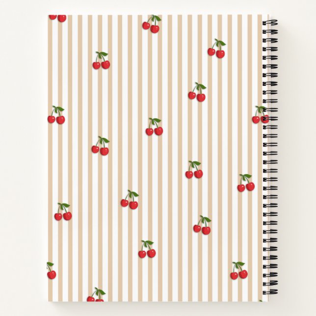 Cute Cherry Stripe Pattern Design Notebook (Back)