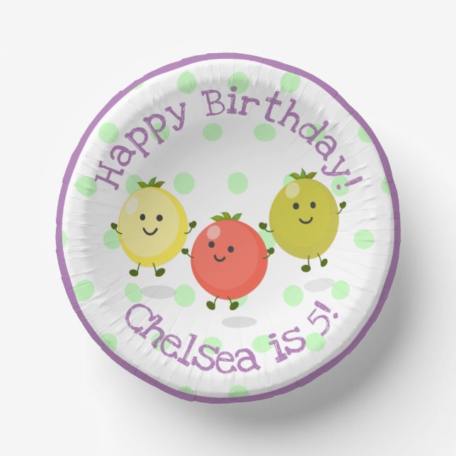 Cute cherry tomato friends cartoon illustration paper plate (Front)