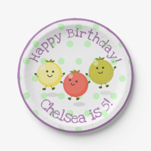 Cute cherry tomato friends cartoon illustration paper plate