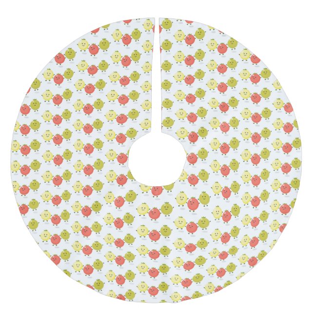 Cute cherry tomatoes cartoon illustration brushed polyester tree skirt (Front)