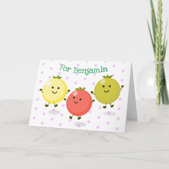 Cute cherry tomatoes cartoon illustration card (Front)
