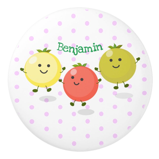 Cute cherry tomatoes cartoon illustration ceramic knob (Front)