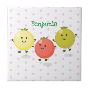 Cute cherry tomatoes cartoon illustration ceramic tile