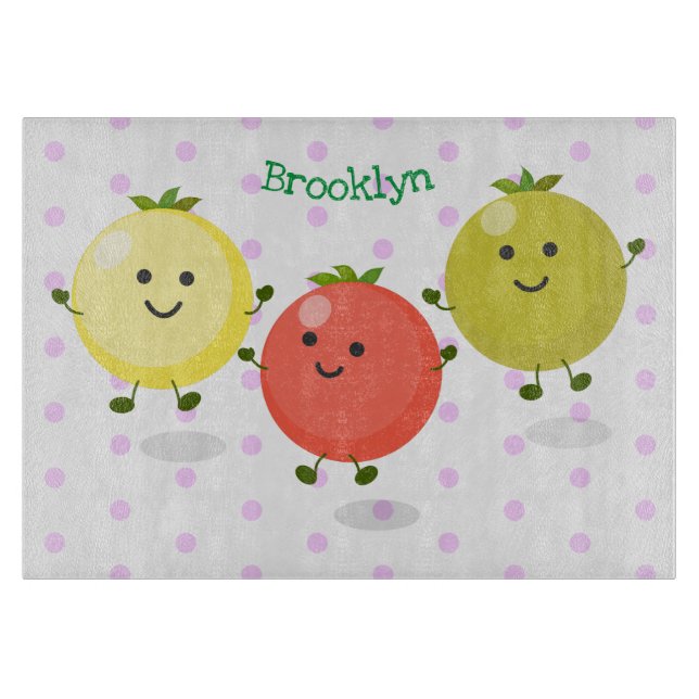 Cute cherry tomatoes cartoon illustration cutting board (Front)