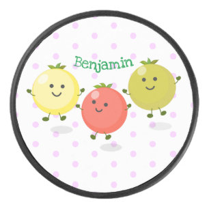 Cute cherry tomatoes cartoon illustration hockey puck