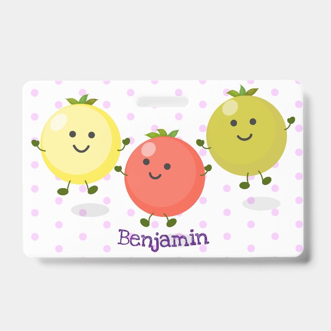 Cute cherry tomatoes cartoon illustration ID badge (Front)