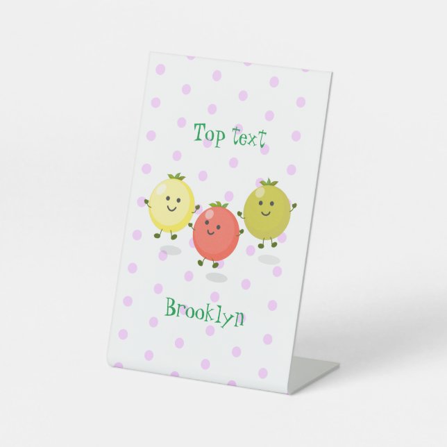 Cute cherry tomatoes cartoon illustration pedestal sign (Front)