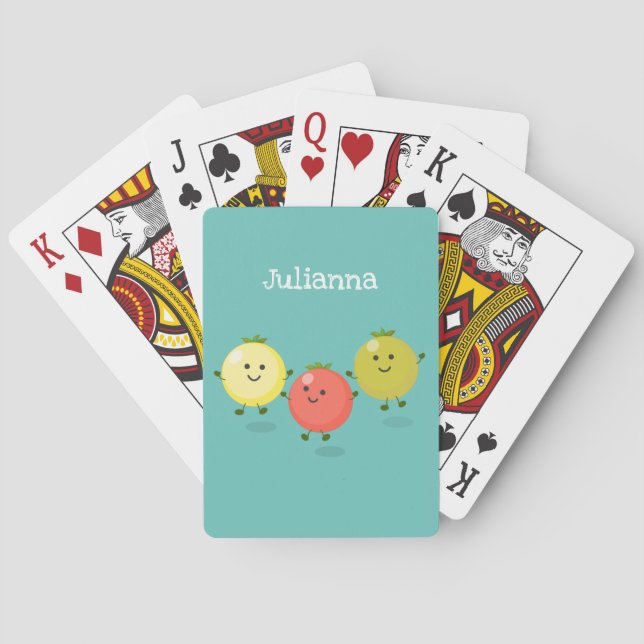 Cute cherry tomatoes cartoon illustration playing cards (Back)