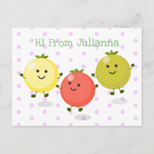 Cute cherry tomatoes cartoon illustration postcard
