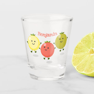 Cute cherry tomatoes cartoon illustration shot glass