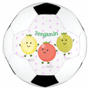 Cute cherry tomatoes cartoon illustration soccer ball