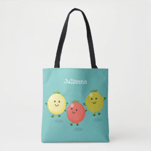 Cute cherry tomatoes cartoon illustration tote bag